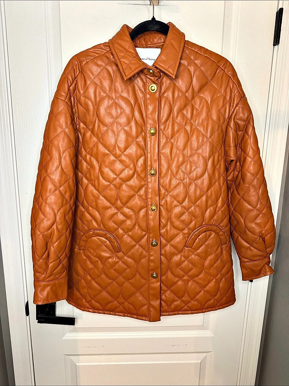House of Sunny Mid Century Quilt Bomber Quilted Jacket in Brown Size 6